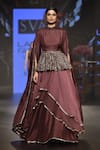 Buy_SVA by Sonam & Paras Modi_Purple Raw Silk Flared Sleeves Peplum Top With Layered Lehenga  _at_Aza_Fashions