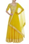 Buy_Neha Khullar_Yellow Chanderi Silk Embroidered Thread Anarkali Kurta With Dupatta  _at_Aza_Fashions