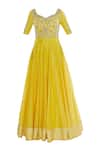 Buy_Neha Khullar_Yellow Chanderi Silk Embroidered Thread Anarkali Kurta With Dupatta  _Online_at_Aza_Fashions