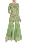 Buy_Neha Khullar_Green Chanderi Silk Embroidered Thread Embellished Kurta With Gharara  _at_Aza_Fashions