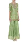 Neha Khullar_Green Chanderi Silk Embroidered Thread Embellished Kurta With Gharara  _Online_at_Aza_Fashions