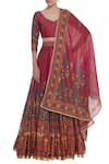 Buy_Surendri_Red Chanderi Embroidered U Neck Hand Printed Lehenga With Blouse And Dupatta_at_Aza_Fashions