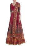 Surendri_Red Chanderi Embroidered U Neck Hand Printed Lehenga With Blouse And Dupatta_Online_at_Aza_Fashions
