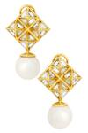 Buy_Isharya_Gold Plated Pearl And Mirror Pyramid Earrings _at_Aza_Fashions