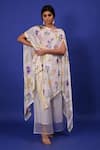 Rimi Nayak_White Modal Crepe Printed Flower Pattern Assorted Floral Cape Tunic  _Online_at_Aza_Fashions