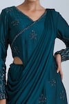 Buy_suruchi parakh_Green Tussar Silk And Georgette Crepe Lining Jacket & Pre-draped Saree Set_Online_at_Aza_Fashions