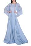 Buy_Julie by Julie Shah_Blue Embroidery Embellished Gown With Bell Sleeves _at_Aza_Fashions