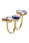 Buy_Gewels by Mona_Floral And Stone Embellished Double Finger Ring_Online_at_Aza_Fashions