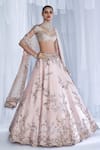 Buy_Dolly J_Peach Raw Silk Embroidery Kamdani Posey Work Bridal Lehenga Set  _Online_at_Aza_Fashions