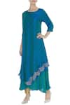 Buy_Zeel Doshi_Blue Silk Bandhani Round Bhadhani Asymmetric Tunic  _at_Aza_Fashions