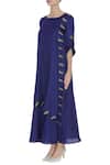 Buy_Zeel Doshi_Blue Linen Silk Embroidered Parrot Round Layered Tunic _Online_at_Aza_Fashions