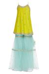 Buy_Preeti S Kapoor_Blue Net, Dupion Cutdana, Beads Notched Embroidered Kurta Sharara Set _Online_at_Aza_Fashions