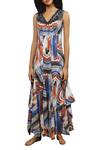 Buy_Reynu Taandon_Multi Color Georgette Marble Print Maxi Dress_at_Aza_Fashions