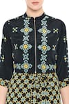 Shop Soup By Sougat Paul Black Crepe Geometric Motifs, Mirror Work Mandarin Printed Jumpsuit With Jacket Online at Aza Fashions Shop_Soup By Sougat Paul_Black Crepe Geometric Motifs, Mirror Work Mandarin Printed Jumpsuit With Jacket _Online_at_Aza_Fashions