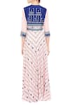 Shop_Soup By Sougat Paul_Blue Malayasian Silk Cutdana, Beads Printed Maxi Dress With Cropped Jacket _at_Aza_Fashions