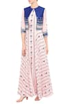 Soup By Sougat Paul_Blue Malayasian Silk Cutdana, Beads Printed Maxi Dress With Cropped Jacket _Online_at_Aza_Fashions