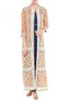 Buy_Soup By Sougat Paul_Blue Crepe Geometric Motifs Jacket Mandarin Collar, Jumpsuit Print And Draped _at_Aza_Fashions
