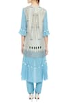 Shop_Soup By Sougat Paul_Blue Silk Cutdana, Beads Asymmetric Kurta With Printed Tassel Jacket And Pants _at_Aza_Fashions