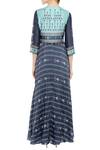 Shop_Soup By Sougat Paul_Blue Silk Cutdana, Beads Mandarin Printed Long Flared Kurta With Short Jacket _at_Aza_Fashions