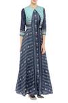 Soup By Sougat Paul_Blue Silk Cutdana, Beads Mandarin Printed Long Flared Kurta With Short Jacket _Online_at_Aza_Fashions