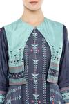 Shop_Soup By Sougat Paul_Blue Silk Cutdana, Beads Mandarin Printed Long Flared Kurta With Short Jacket _Online_at_Aza_Fashions