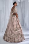 Buy_Dolly J_Peach Silk, Net Embroidery, Beads V-neck Magnolia Raw Bridal Lehenga Set _Online_at_Aza_Fashions