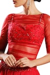 Mahima Mahajan_Red Georgette Embroidered Sequins Round Sheer Bodysuit With Tier Lehenga Skirt_Online_at_Aza_Fashions