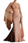 Buy_Mahima Mahajan_Peach Raw Silk Fish Cut Lehenga Skirt With Embellished Blouse And Dupatta _at_Aza_Fashions