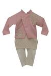 Buy_Fayon Kids_Pink Cotton, Silk Embroidery Jacket With Kurta And Churidar _at_Aza_Fashions