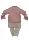 Shop_Fayon Kids_Pink Cotton, Silk Embroidery Jacket With Kurta And Churidar _at_Aza_Fashions