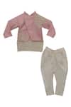 Fayon Kids_Pink Cotton, Silk Embroidery Jacket With Kurta And Churidar _Online_at_Aza_Fashions