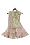 Buy_Fayon Kids_Green Net, Silk Embroidery, Sequins Floral Kurta And Sharara Set _at_Aza_Fashions