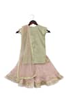 Shop_Fayon Kids_Green Net, Silk Embroidery, Sequins Floral Kurta And Sharara Set _at_Aza_Fashions
