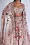 Buy_Dolly J_Ivory Lace, Organza Sequins, Crystals Cedar Wood Embellished Lehenga And Cape Set _Online_at_Aza_Fashions
