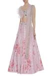 Buy_Mani Bhatia_Pink Silk And Net Printed Rose Lehenga & Embroidered Ruffled Blouse With Dupatta _Online_at_Aza_Fashions