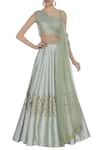 Buy_Mani Bhatia_Green Dupion Silk And Sequin Lehenga Set With One Shoulder Blouse & Attached Drape _at_Aza_Fashions