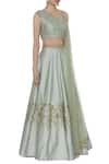 Mani Bhatia_Green Dupion Silk And Sequin Lehenga Set With One Shoulder Blouse & Attached Drape _Online_at_Aza_Fashions