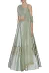 Buy_Mani Bhatia_Green Dupion Silk And Sequin Lehenga Set With One Shoulder Blouse & Attached Drape _Online_at_Aza_Fashions