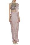 Mani Bhatia_Pink Pure Dupion Embroidered Cutdana Round Ruffled Pre Drape Saree With Blouse _Online_at_Aza_Fashions