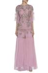 Shop_Mani Bhatia_Pink Floral Embroidered Short Kurta Sharara Set_Online_at_Aza_Fashions