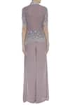 Shop_Mani Bhatia_Purple Satin And Soft Net Embroidered Cutdana Mandarin Fringe Jacket With Pants _at_Aza_Fashions