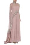 Mani Bhatia_Pink Jumpsuit Sweetheart Cape High Neck With Asymmetric Embroidered _Online_at_Aza_Fashions