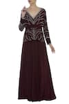 Buy_Mani Bhatia_Maroon Crepe Embroidered Sequin Leaf Neck Peplum Top With Draped Skirt _at_Aza_Fashions