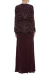 Shop_Mani Bhatia_Maroon Crepe Embroidered Sequin Leaf Neck Peplum Top With Draped Skirt _at_Aza_Fashions