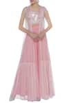 Buy_Mani Bhatia_Pink Crepe Embroidered Cutdana Rose Print Crop Top With Palazzo Pants And Cape _at_Aza_Fashions