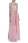 Mani Bhatia_Pink Crepe Embroidered Cutdana Rose Print Crop Top With Palazzo Pants And Cape _Online_at_Aza_Fashions