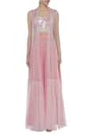 Buy_Mani Bhatia_Pink Crepe Embroidered Cutdana Rose Print Crop Top With Palazzo Pants And Cape _Online_at_Aza_Fashions