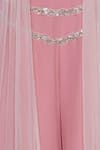 Mani Bhatia_Pink Crepe Embroidered Cutdana Rose Print Crop Top With Palazzo Pants And Cape _at_Aza_Fashions