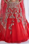 Dolly J_Red Organza Embroidery Chantilly Corset Sintra Kamdani Lehenga And Cape Set _Online_at_Aza_Fashions