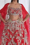 Buy_Dolly J_Red Organza Embroidery Chantilly Corset Sintra Kamdani Lehenga And Cape Set _Online_at_Aza_Fashions